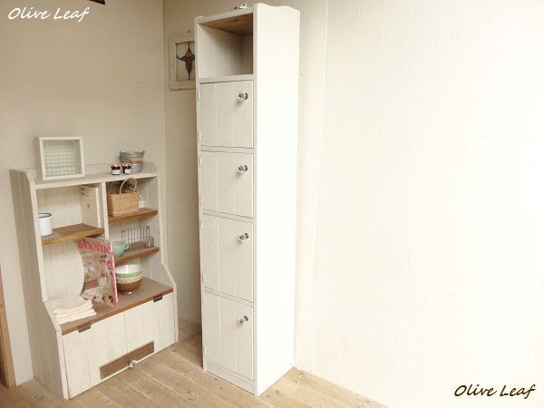 サイズ、デザインオーダー可！6段4扉スリムキャビネット●シャビーホワイト受注製作納期は4、5週間後