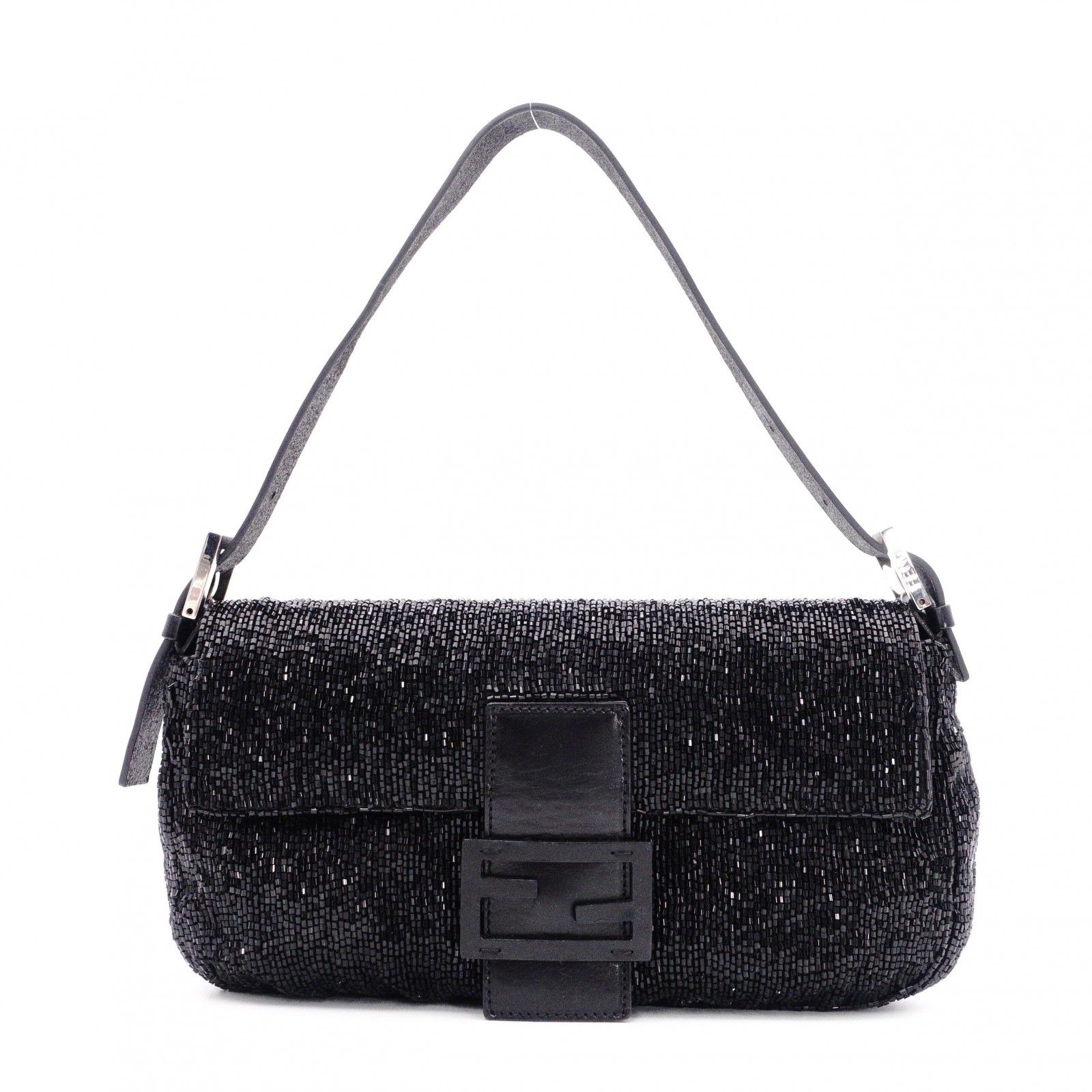 FENDI フェンディ マンマバケット ショルダーバッグ ビーズ/レザー ブラック シルバー金具