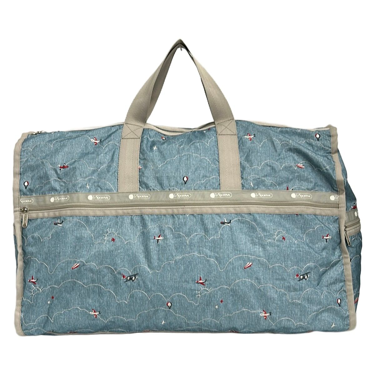 LESPORTSAC(レスポートサック) ボストンバッグ - ライトブルー×ライトグレー×マルチ 刺繍/海/本体ロックなし