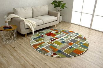 カーペット トルコ製 ウィルトン織り 約160cm丸 カーペット カラフル 幾何柄 抗菌防臭 エデン RUG 4956642523475