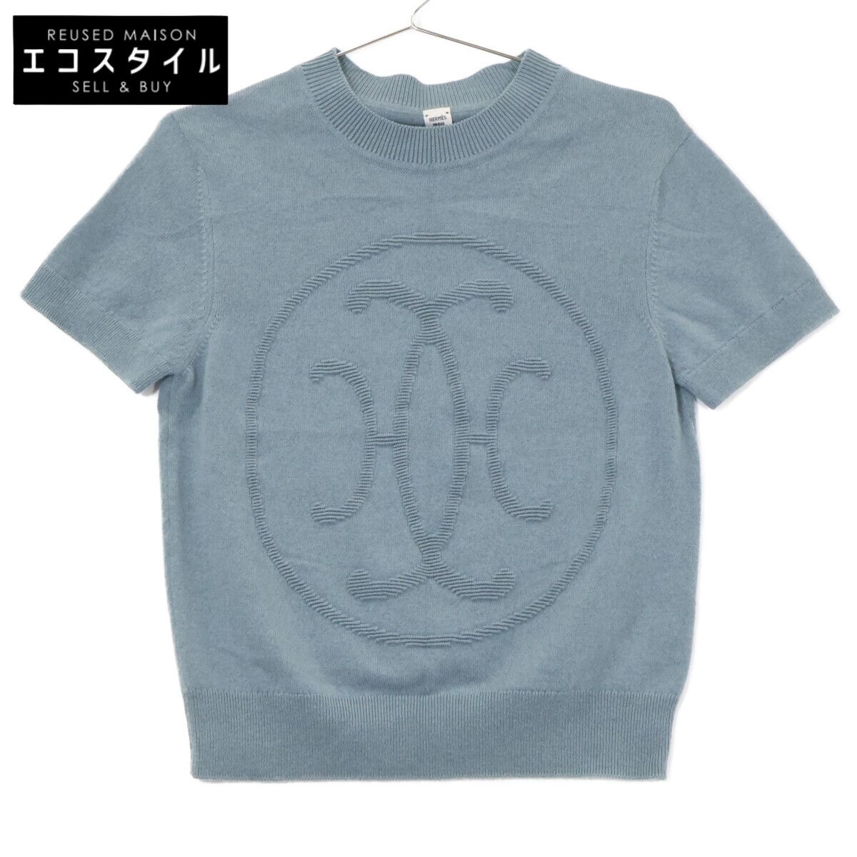 HERMES　エルメス　【美品/国内正規】2H2663D1 Hリフト カシミヤ100％ 半袖ニットセーター　38
