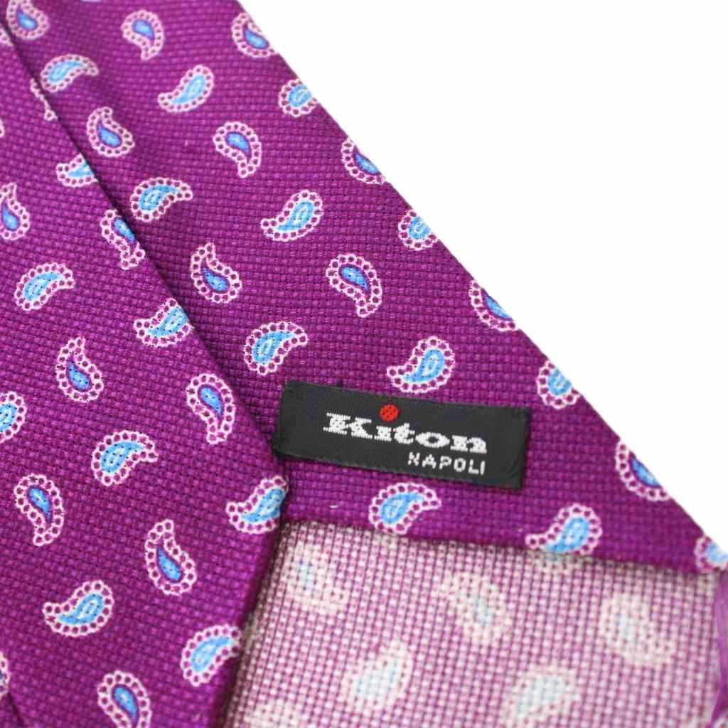 名作✨極美品✨Kiton キートン ネクタイ 最高級　ペイズリー　フラワー柄 キトン Kiton ネクタイ ペイズリー柄 シルク レギュラータイ 紫