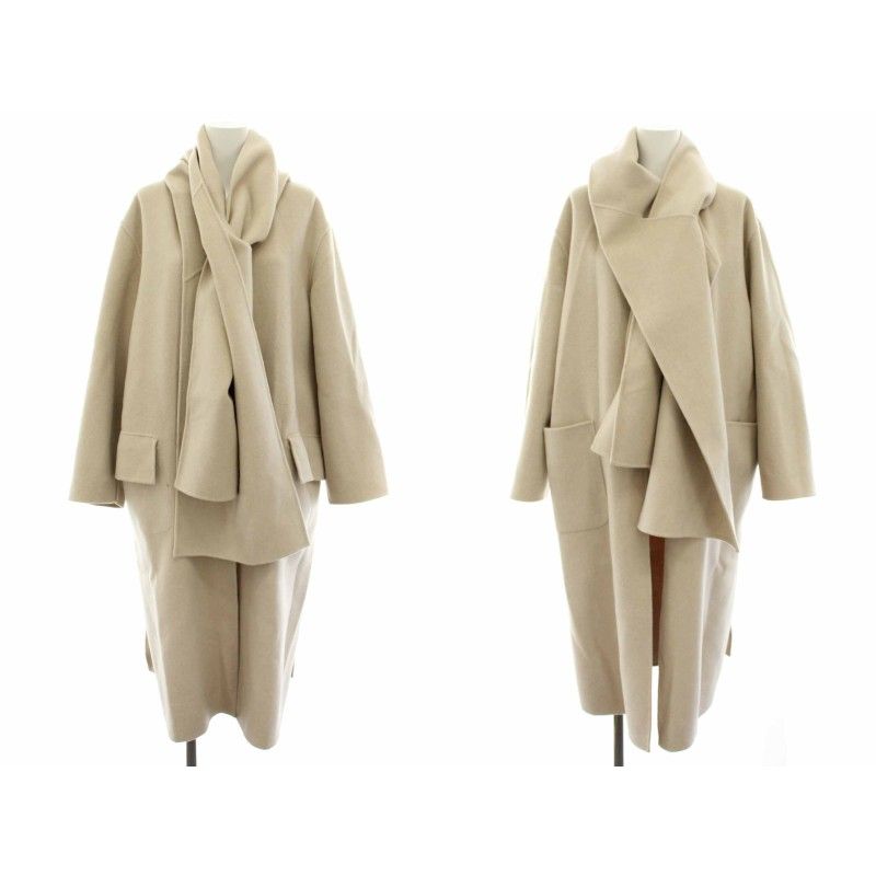 ギャルリーヴィー GALERIE VIE トゥモローランド 19AW ウールダブルフェイス ストール付きコート ノーカラーコート アウター ロング 36 ベージュ 23-08-94-08102 /YT