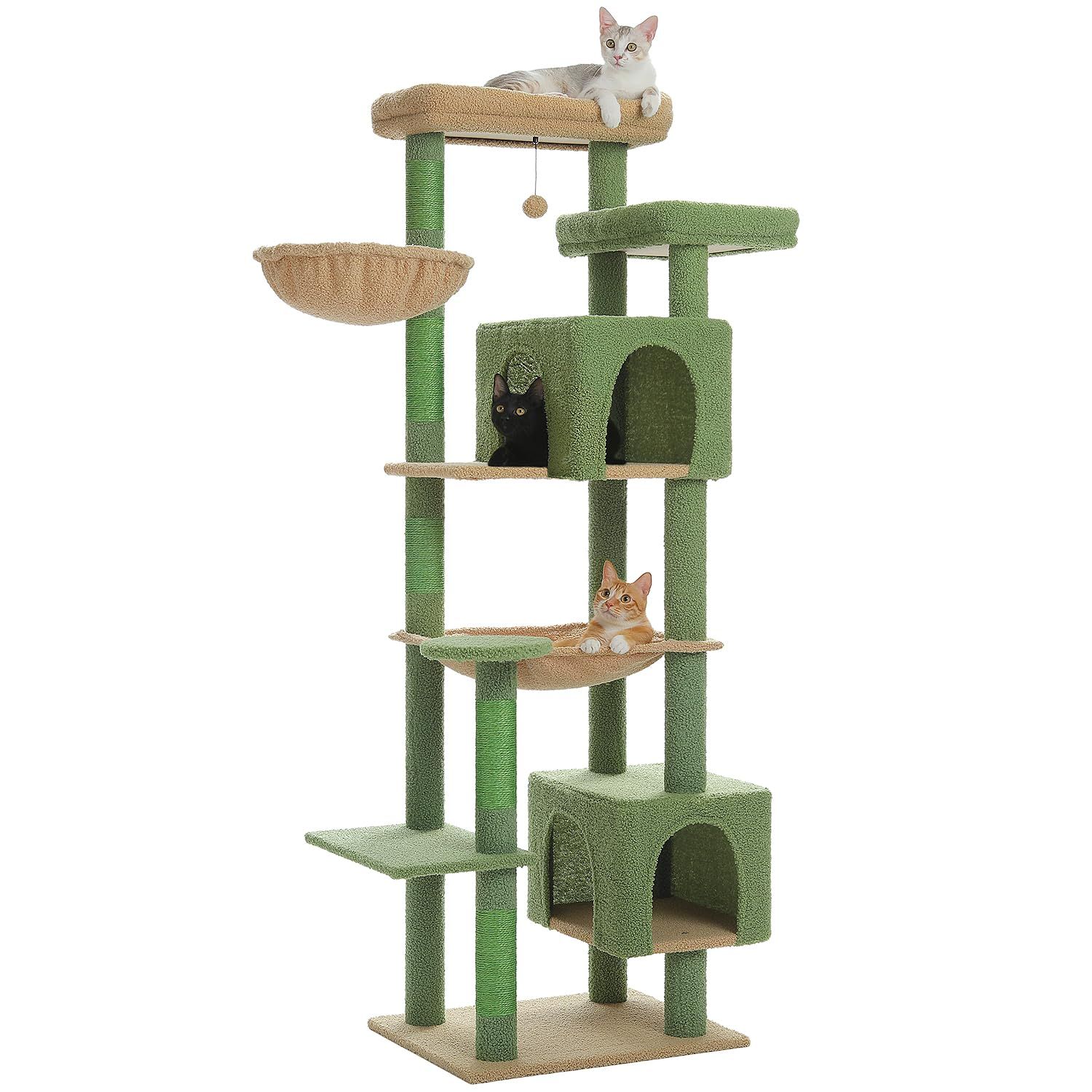 PETEPELA(ぺテぺラ) キャットタワー 大型猫用 スリム 多頭飼い 猫タワー 据え置き型 コンパクト 省スペース ハンモック サボテン 爪研ぎ 人気 おしゃれ かわいい シンプル 転倒防止ベルト付き 展望台 猫ベッドカバー取り外し可能 運動不足解消 安定