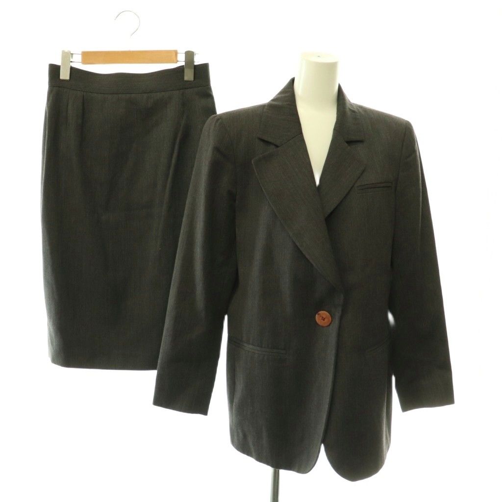 クリスチャンディオール Christian Dior COORDONNES スーツ セットアップ スカート テーラードジャケット タイト 44 チャコール /CX ■OS