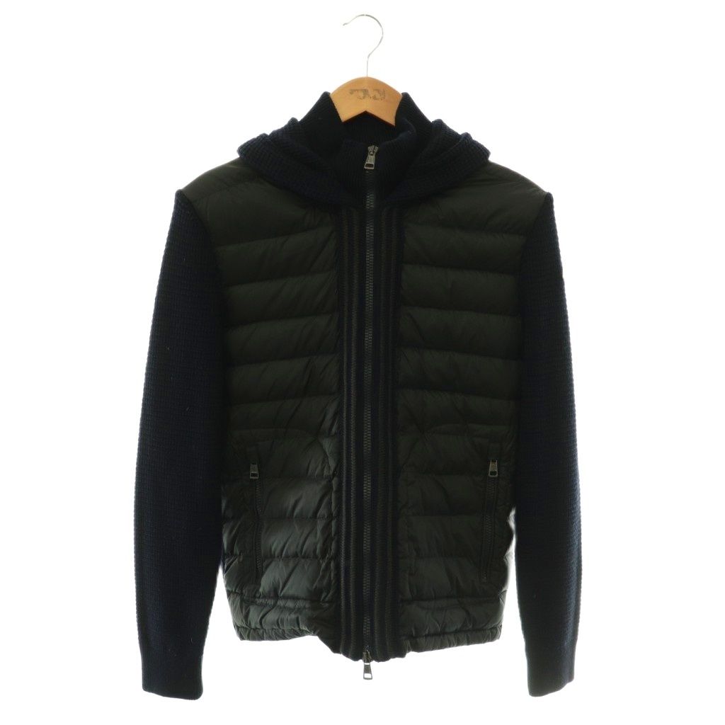 モンクレール MONCLER マリオーネトリコットカーディガン MAGLIONE TRICOT CARDIGAN ダウン切替 ジップアップ M 紺 黒 94040-00-97338 /CX ■OS
