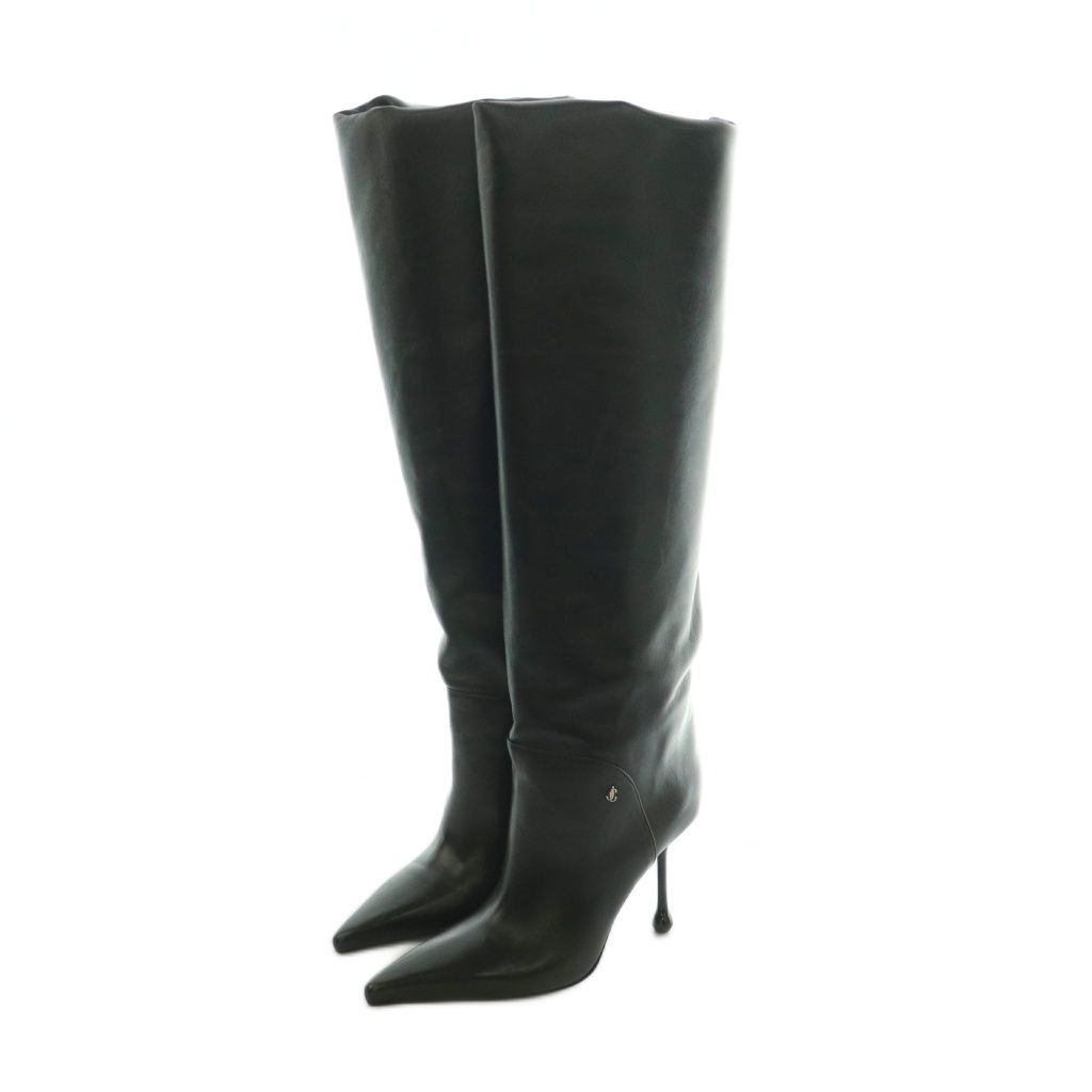 ジミーチュウ JIMMY CHOO Cycas Knee Boot 95 ニーハイブーツ ポインテッドトゥ ピンヒール レザー38 25.0cm 黒 ブラック /MI ■OS ■SH