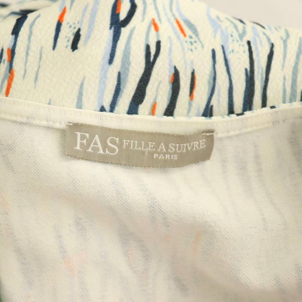 ファス fas Fille A Suivre フレアワンピース Vネック 白 ホワイト 青