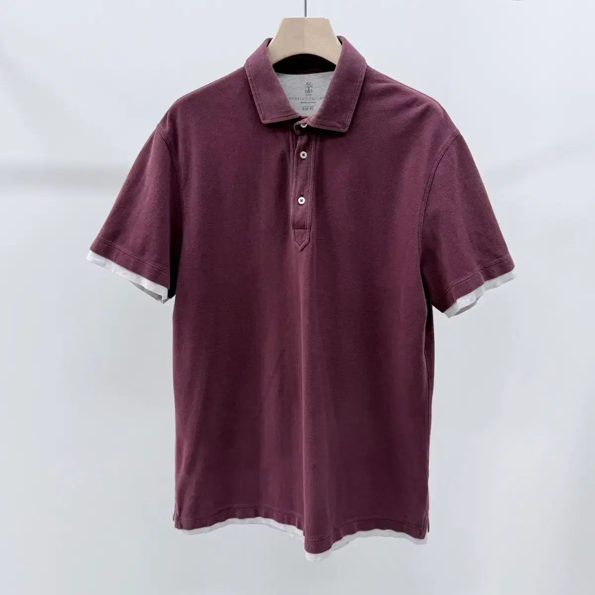 S+級/XL Brunello Cucinelli(ブルネロクチネリ) レイヤード ポロ 半袖 カラーTシャツ バーガンディ