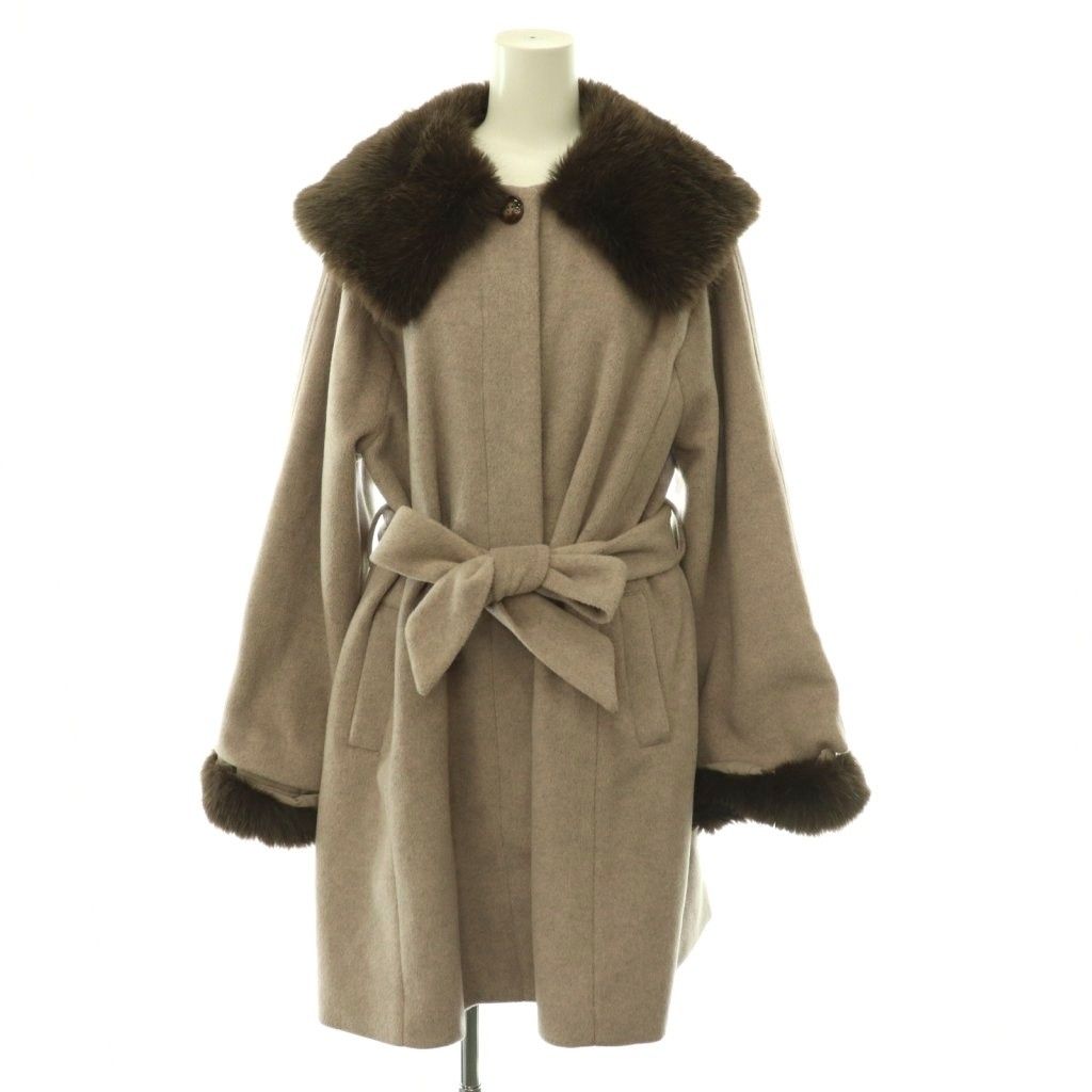 リウ RIU fur collar middle coat コート ファーカラー アウター ミドル丈 F ピンクベージュ /HS ■OS