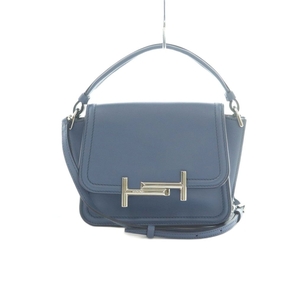 トッズ TOD'S 2WAY Double T ハンドバッグ ショルダーバッグ レザー 青 ブルー /MI ■OS