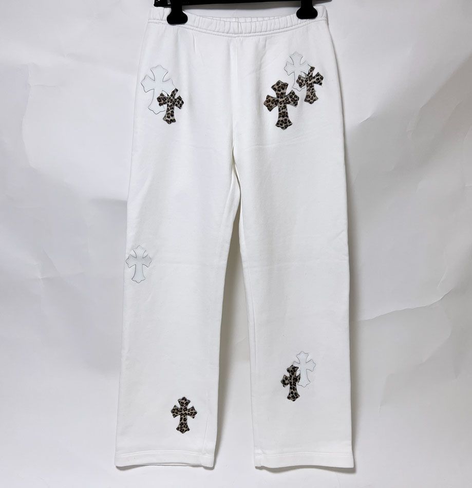 Chrome Hearts クロムハーツ レオパード ハラコ クロスパッチ スエット ボトムス ユニセックス ホワイト Sサイズ 新品同様