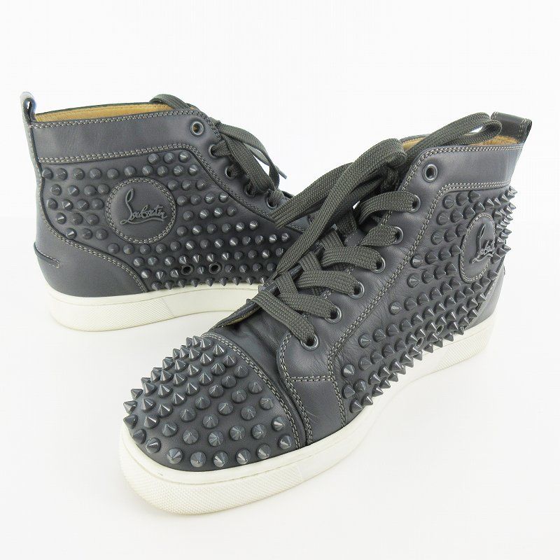 クリスチャンルブタン Christian louboutin 40 約25ｃｍ LOUIS SPIKE ルイス スパイク スタッズ スニーカー ハイカット シューズ グレー レザー 靴