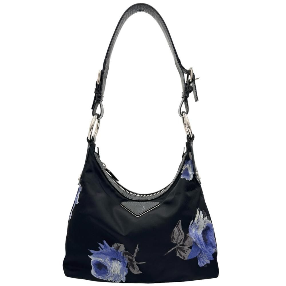 【PRADA/プラダ】ショルダーバッグ ナイロン/レザー ブラック/シルバー金具 レディース 【中古】【真子質店】【BL】