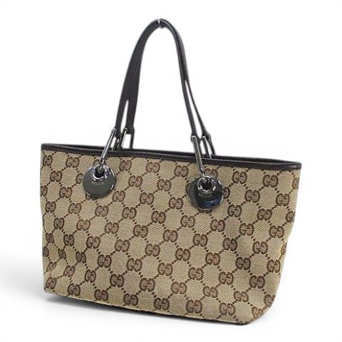グッチ GUCCI 120844 002058 GGキャンバス トートバッグ シルバー金具 ベージュ系 キャンバス レザー イタリア製