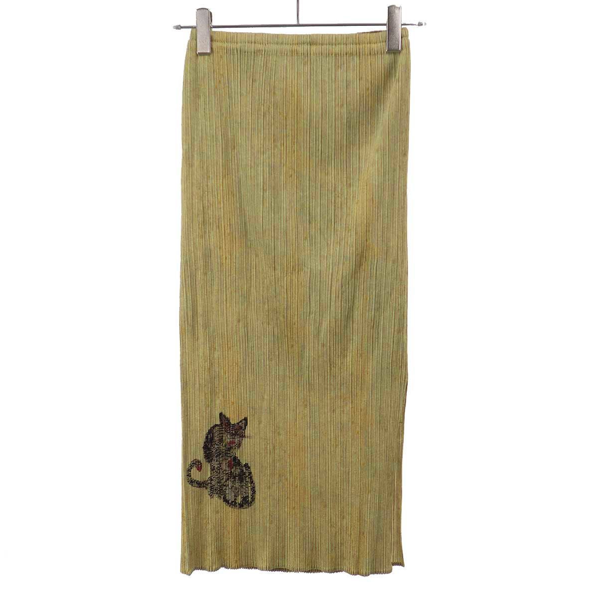 PLEATS PLEASE ISSEY MIYAKE プリーツプリーズ イッセイミヤケ 1998AW Tiger Cat Korean Folk Art Miwa 民画 虎 プリーツスカート PP83-JG713 ベージュ系 2