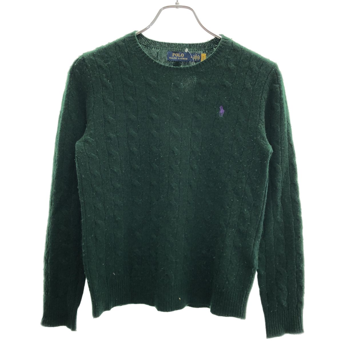 【2～3回着用】ラルフローレン カシミヤ混 ダークグリーン ケーブルニット(L) POLO RALPH LAUREN ポロラルフローレン ウールカシミヤケーブルニット
