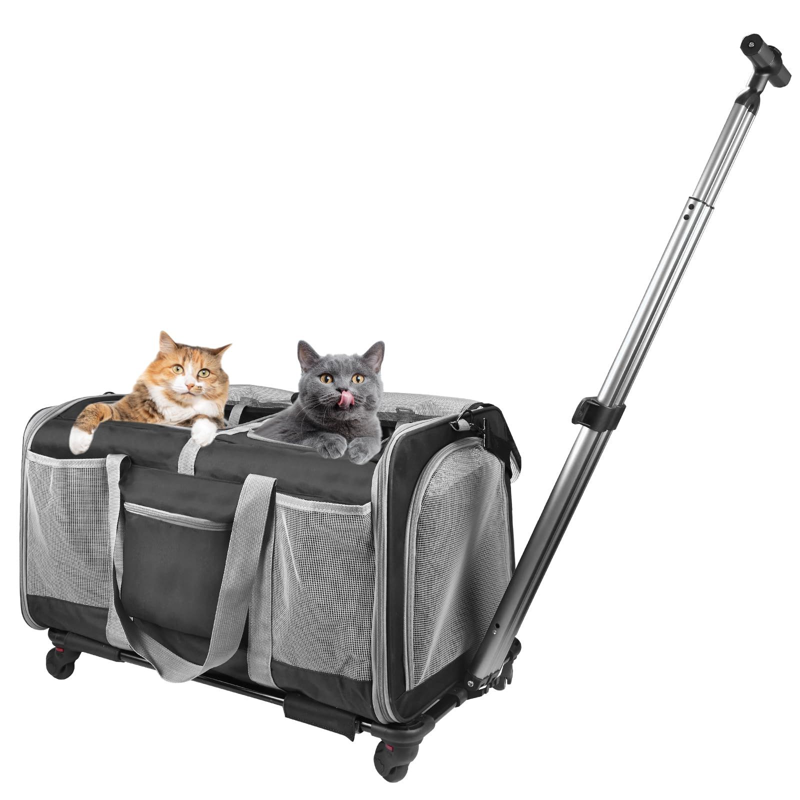 【2025年新登場】猫 2 匹 キャリー ペットキャリー キャスター付き 小型 中型犬 キャリー カート ペットトロリーバッグ ペットキャリーケース 折り畳み 【20kg/55cm】までサポート 大容量 通気性 旅行/通院/交通機関/災害避難 7acb5b92