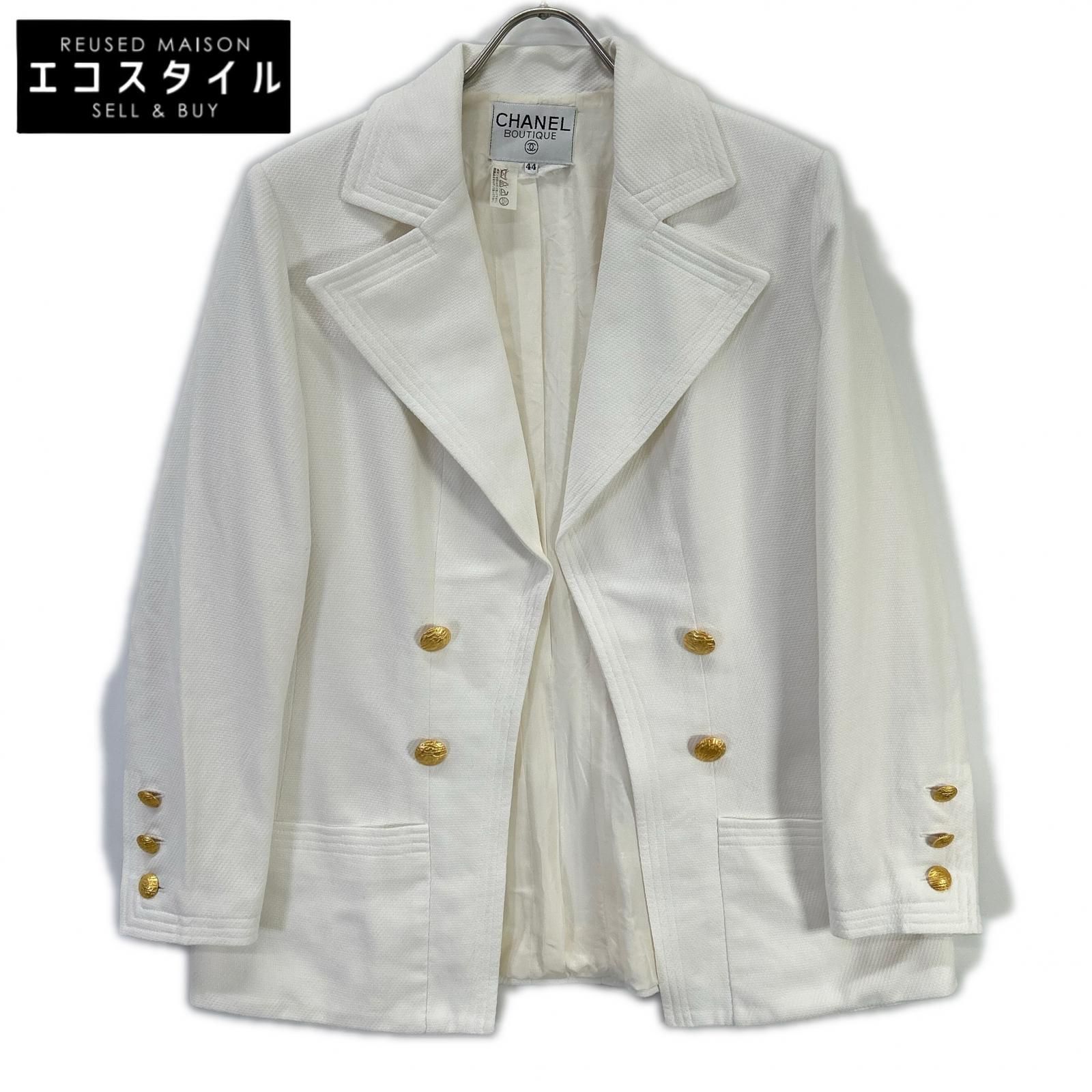 CHANEL　シャネル　VINTAGE ホワイト 金釦 テーラードジャケット　44