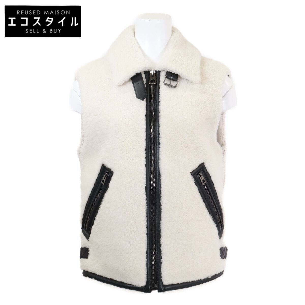 Christian Dior　クリスチャンディオール　美品 国内正規 358G44AL841 ラムスキン ムートンファー ウールxカシミア ニット切り替えベスト　F34 153,450円