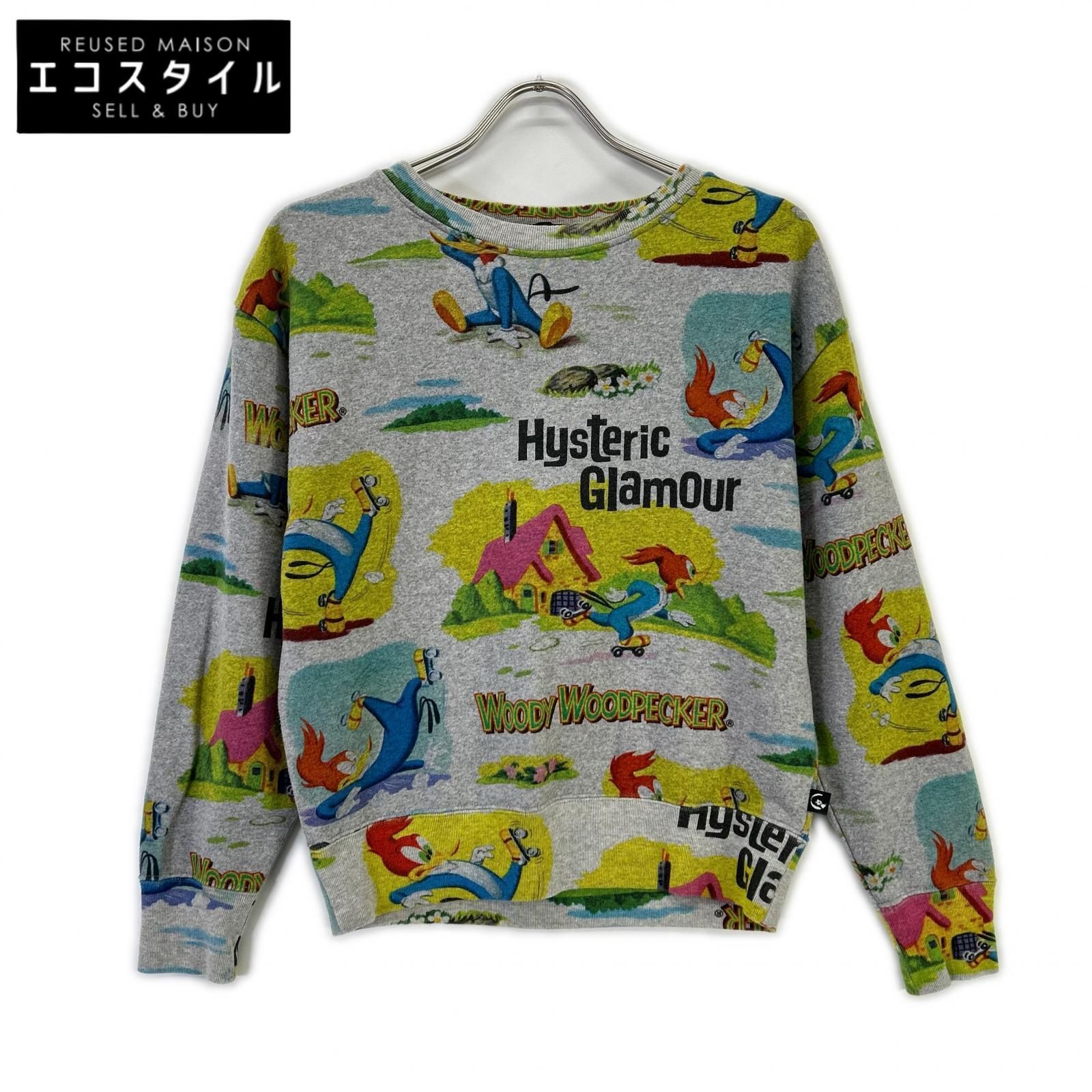 HYSTERIC GLAMOUR　ヒステリックグラマー　×WOODY WOODPECKER 0151CS06 グレー コットン 総柄 スウェットプルオーバー　FREE