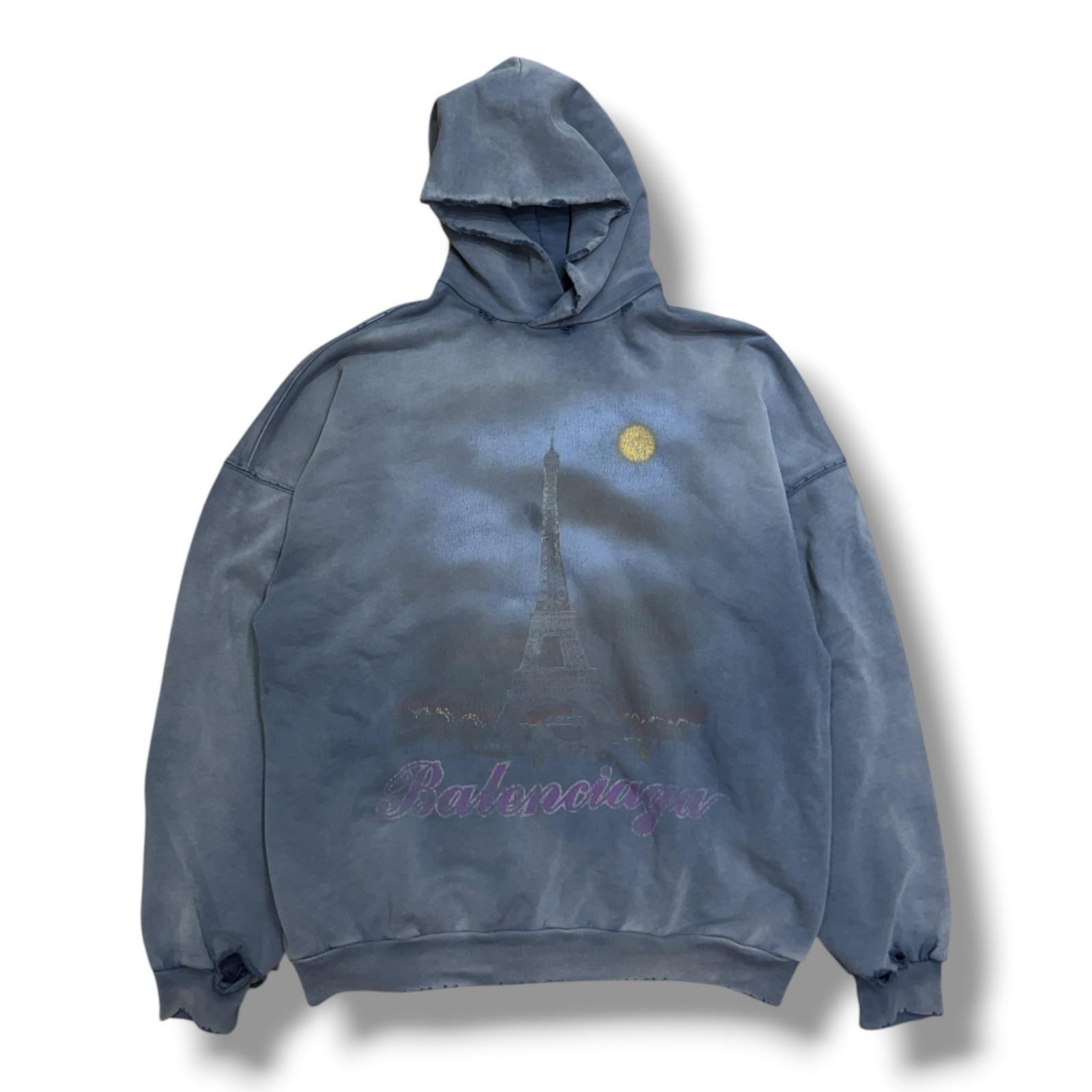 参考上代199100円 BALENCIAGA 24SS Paris Moon Hoodie パリムーン スウェットパーカー スウェットパーカー バレンシアガ 744462 ブルー 2 （18574M）