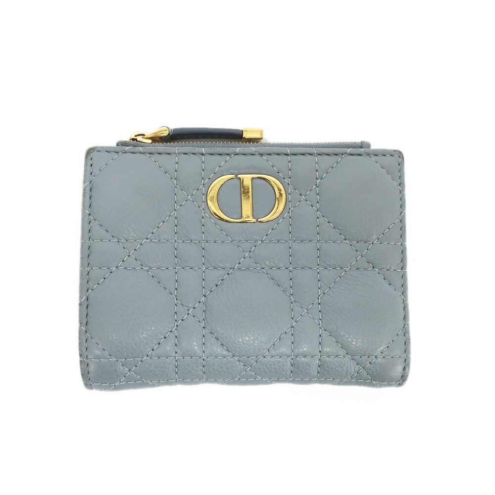 【天白】ディオール カロ ダリアウォレット 財布 二つ折り カナージュ ブルー系 ゴールド金具 ロゴ レザー コンパクト 小物 レディース