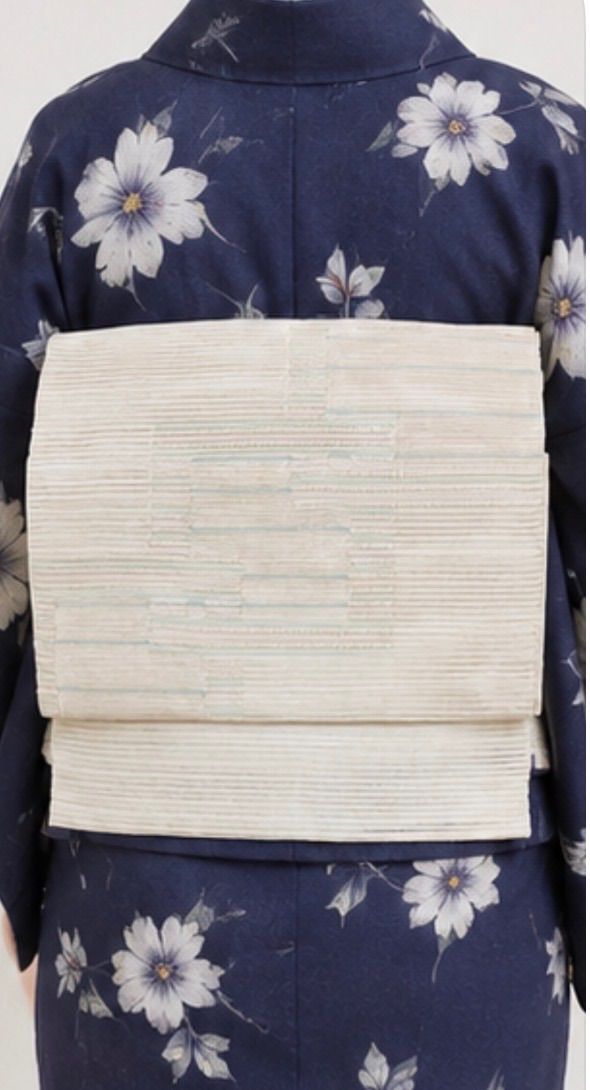 【夏帯・作り帯】名古屋帯 絽 中古　八寸 正絹 幾何学柄 アイボリー系 付け帯 　作り帯　900225