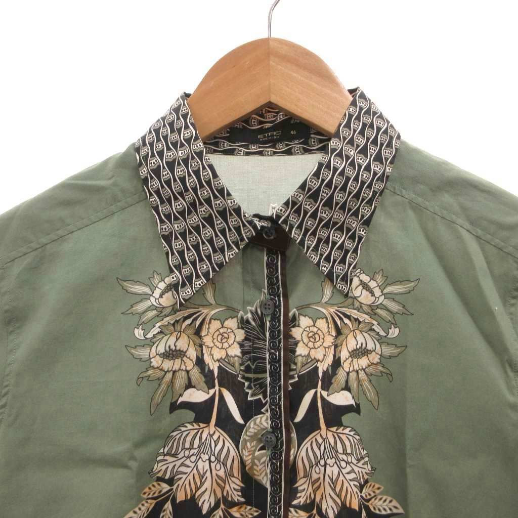 ETRO 長袖シャツ 46サイズ 花柄 エトロ ETRO シャツ ブラウス 長袖 カジュアル 花柄 46 緑 グリーン