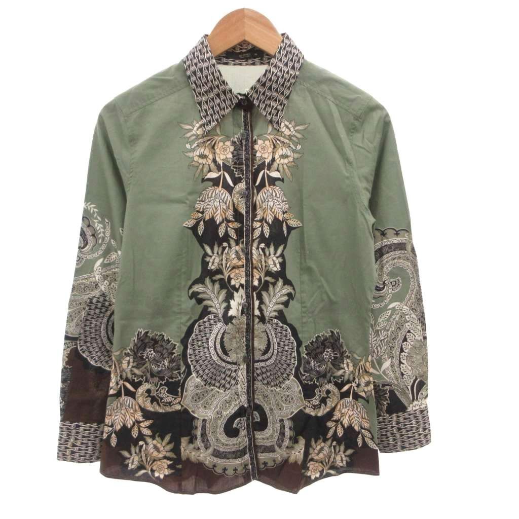 エトロ ETRO シャツ ブラウス 長袖 カジュアル 花柄 46 緑 グリーン