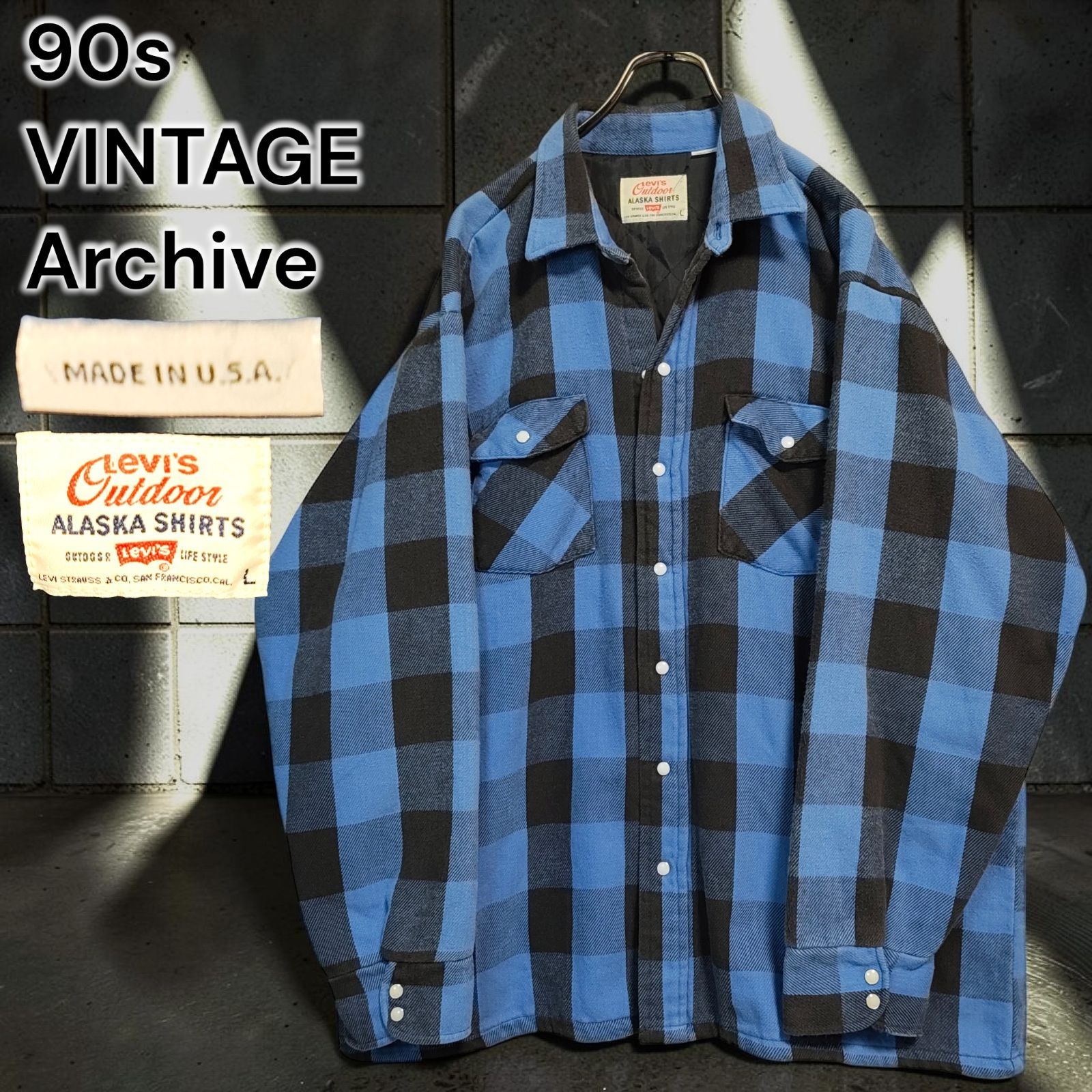 90s LEVI'S VINTAGE Archive 超希少 1990年代 リーバイス アメリカ製 アラスカシャツ バッファローチェック ヘビーネルシャツ ブルーブラック キルティング ライナー ビンテージ アメカジ USA Flannel XLサイズ相当