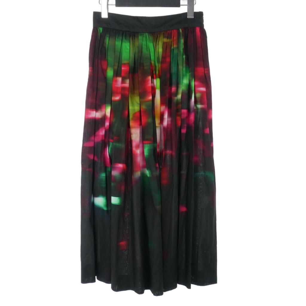 ドリスヴァンノッテン DRIES VAN NOTEN グラフィックプリント プリーツスカート ロング丈 36 黒 ブラック