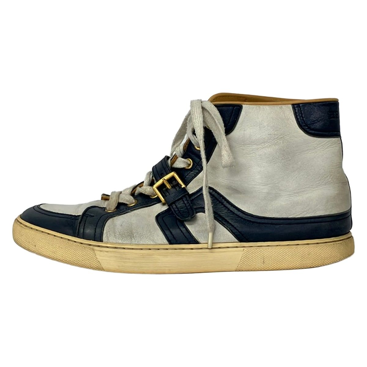 HERMES(エルメス) スニーカー 40 1/2 メンズ - 白×ダークネイビー ハイカット レザー