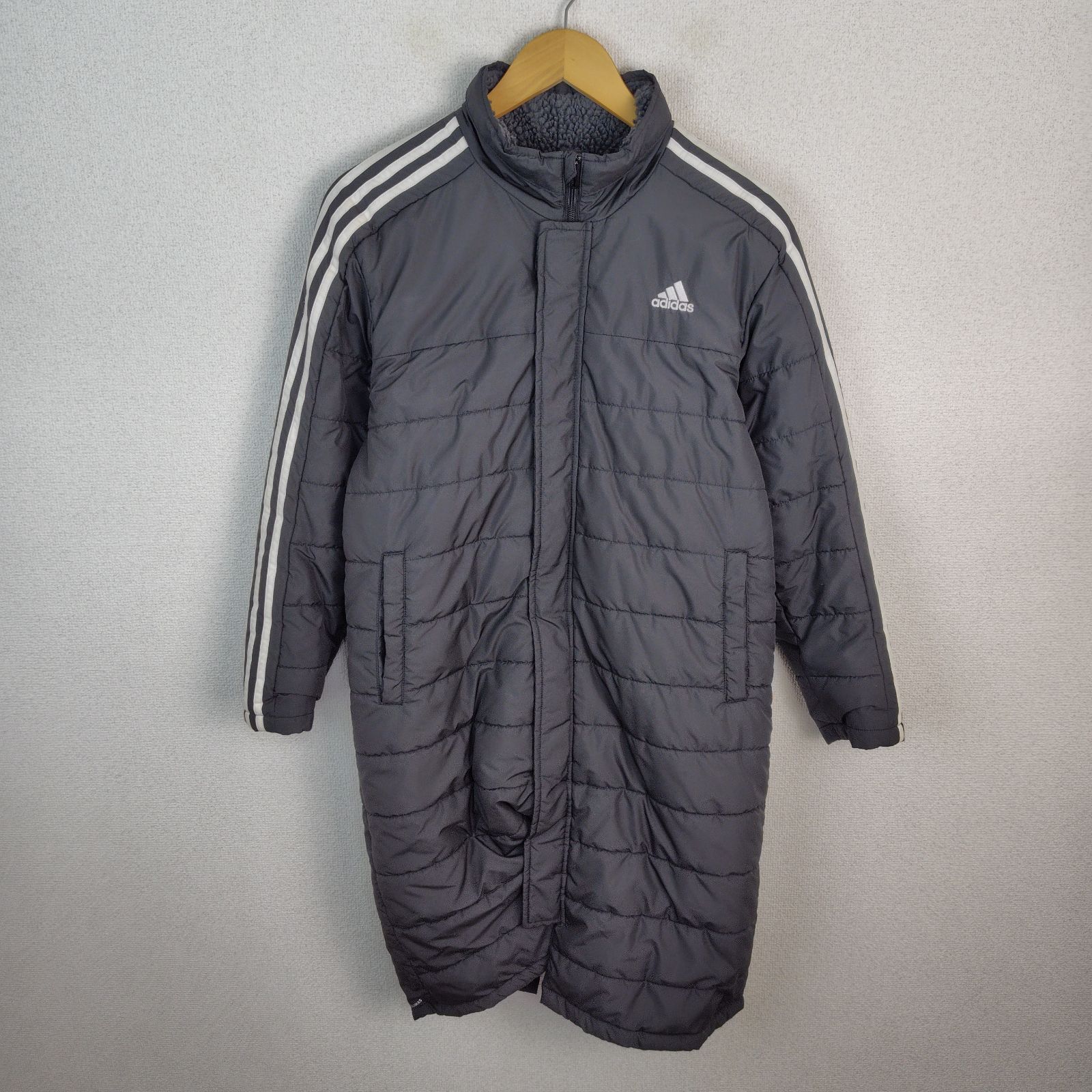adidas アディダス ベンチコート 3本ライン 裏ボア グレー 160 メンズ