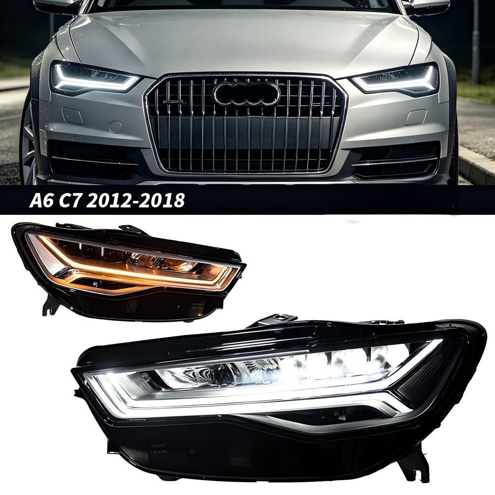 アウディ A6 C7 12-18 対応 LED ヘッドライト ユニット プロジェクター デイライト デュアル ビーム ドレスアップ パーツ 明るい 視認性 向上 スポーティ カスタム 交換用