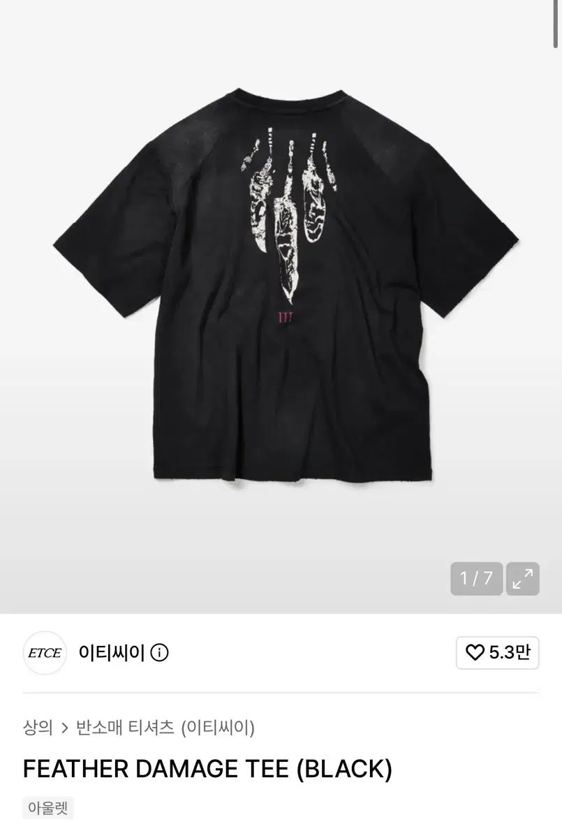 ETCE FEATHER DAMAGE TEE (BLACK) L サイズ