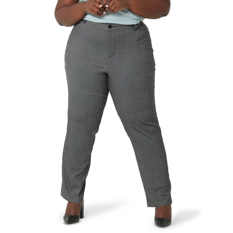 リー レディース ボトムス カジュアルパンツ プラスサイズ Plusize LeeR WrinkleFree Pants Black White Plaid ホワイト