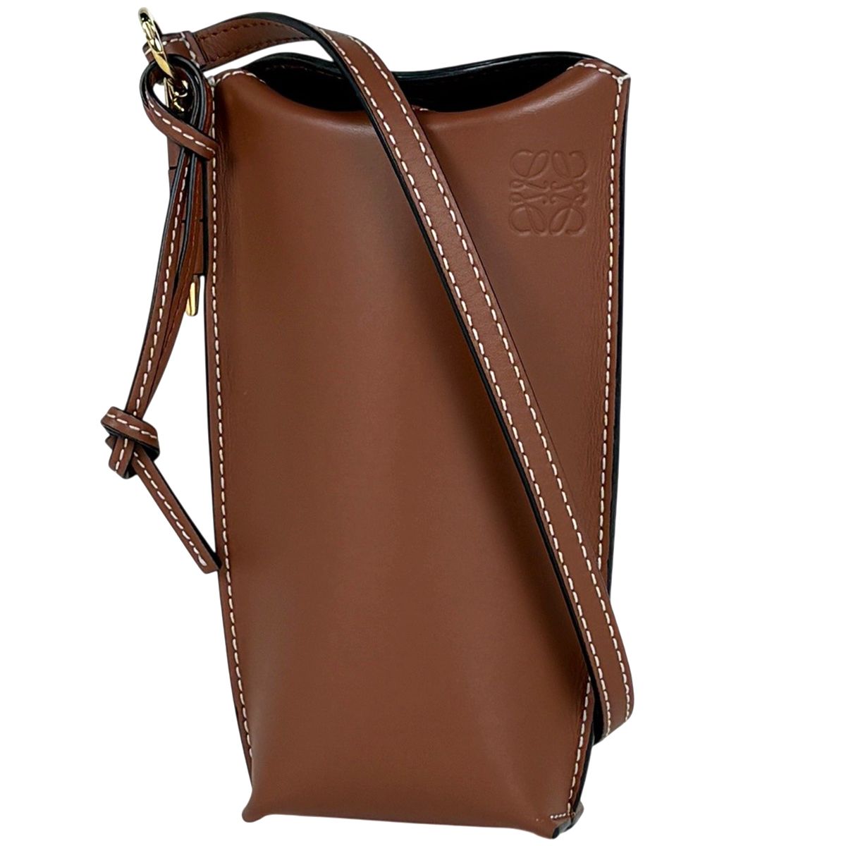 ロエベ LOEWE ゲートポケット ショルダーバッグ アナグラム 斜め掛け レザー ブラウン レディース 【中古】