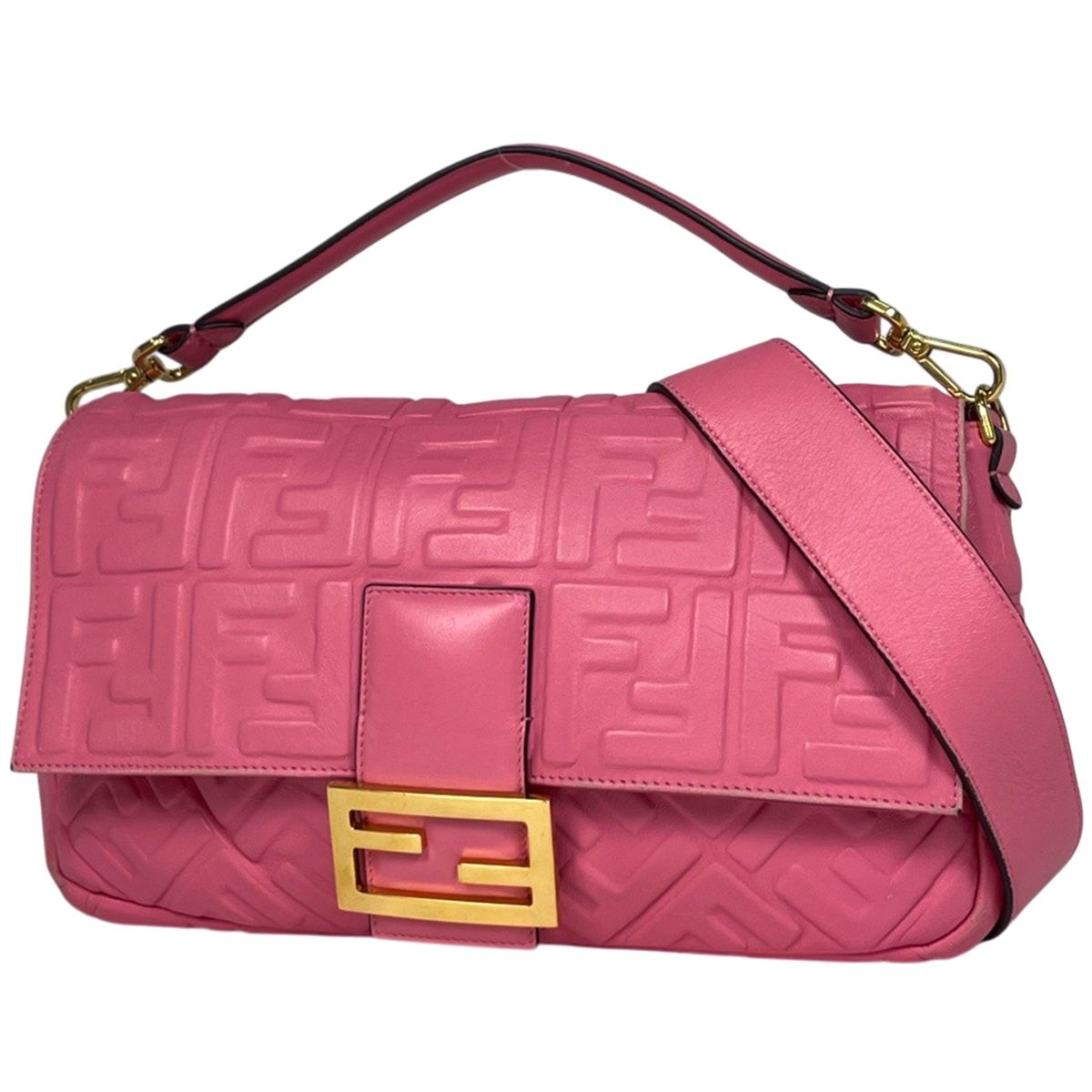 フェンディ FENDI ロゴ ショルダーバッグ 2WAY ハンドバッグ ズッカ レザー ピンク 8BR771 レディース 【中古】