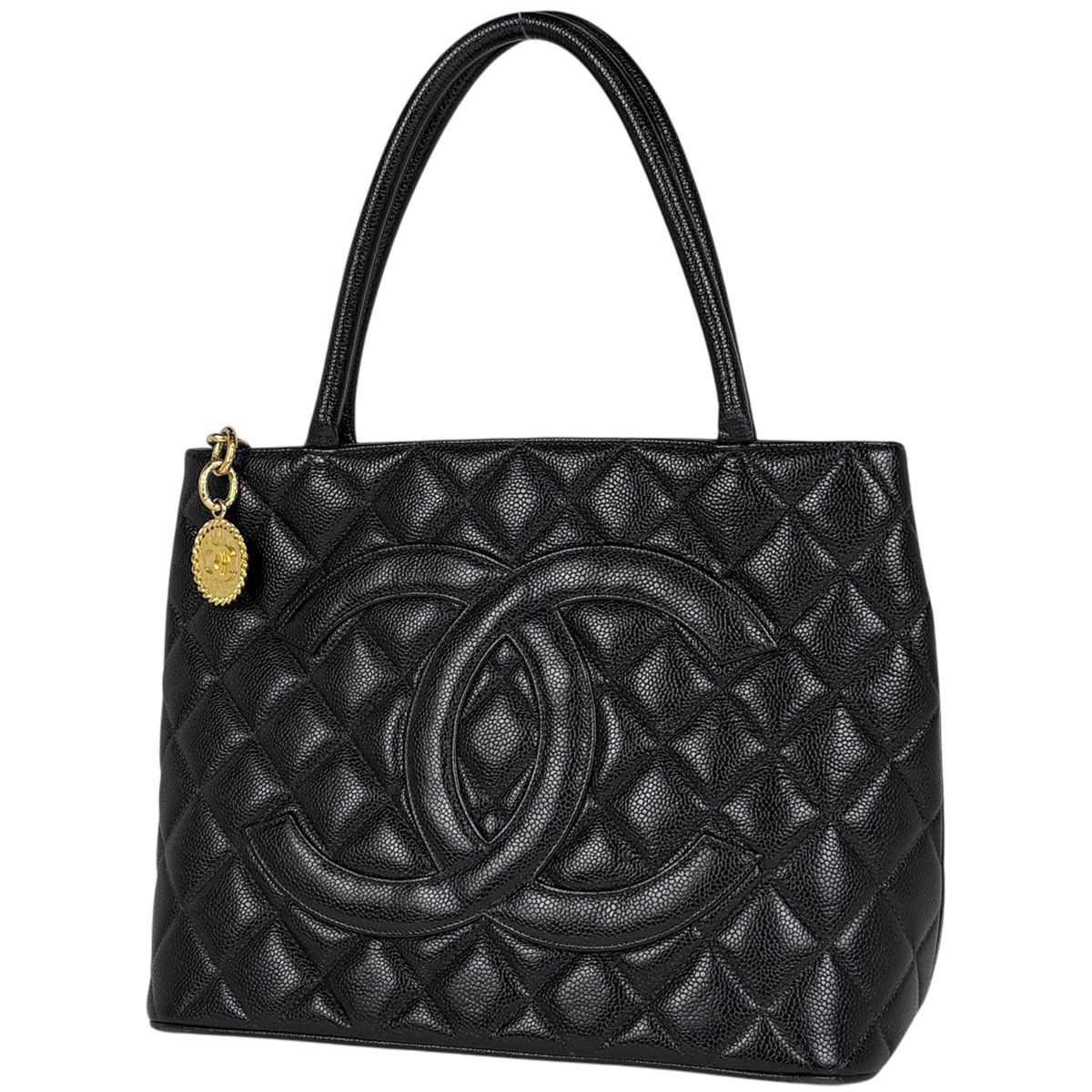 シャネル CHANEL 復刻トート ハンドバッグ ココマーク トートバッグ キャビアスキン ブラック A01804 レディース 【中古】