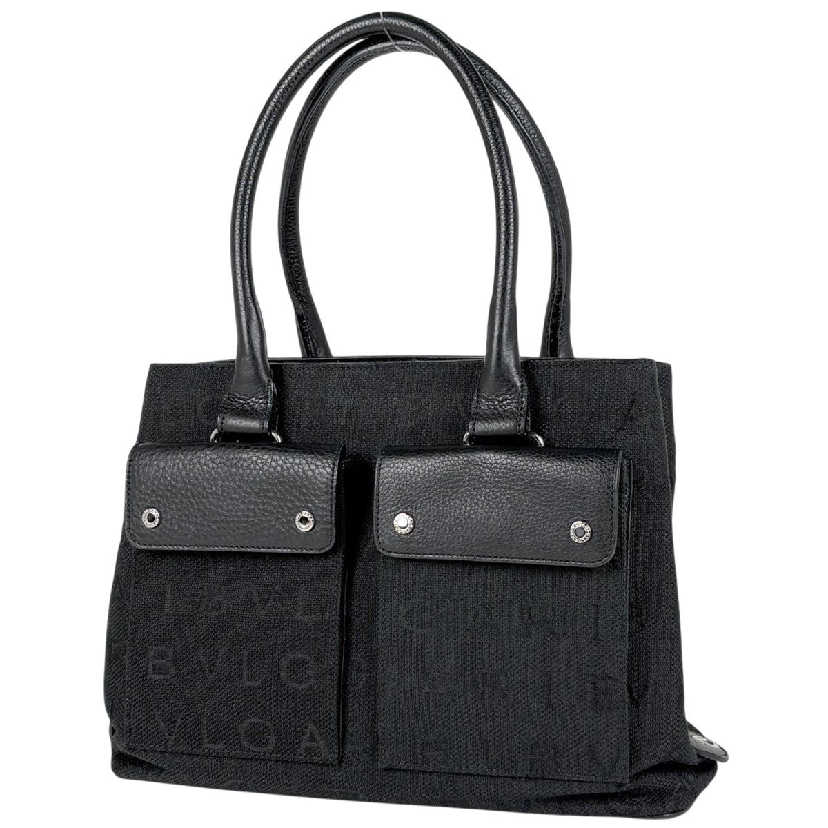 ブルガリ BVLGARI ロゴマニア トートバッグ キャンバス ブラック レディース 【中古】