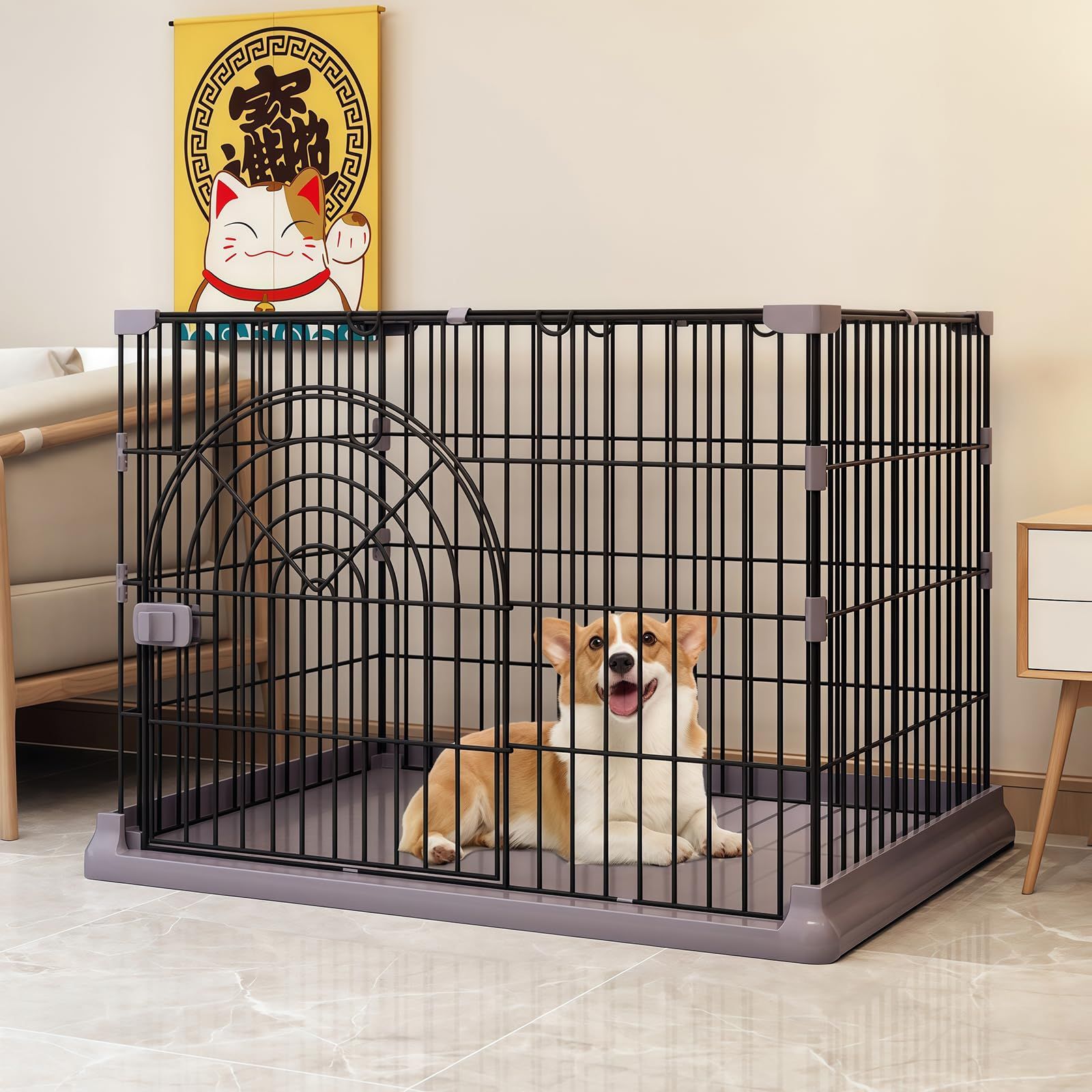 [Rshtong] 犬 ケージ 犬用サークル ペットケージ 犬 ゲージ 屋根付き 幅76×奥行51×高さ46cm ペットサークル 小型犬 中型犬 ペット用品 ドッグサークル 折りたたみ 組立簡単 室内外兼用 (グレー 76x51x46cm)m 624e6918