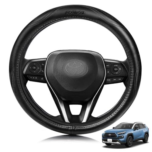 トヨタ に適用 RAV4 対応 ハンドルカバー 高級本革 ステアリングカバー おしゃれなデザイン 透湿性あり 耐摩耗性 防水仕様 汚れ防止 滑り止め 通気性優れ３Ｄグリップ 専車ロゴ オールシーズン対応 耐老化性強化 簡単取付 内装パーツ 車 240990a7
