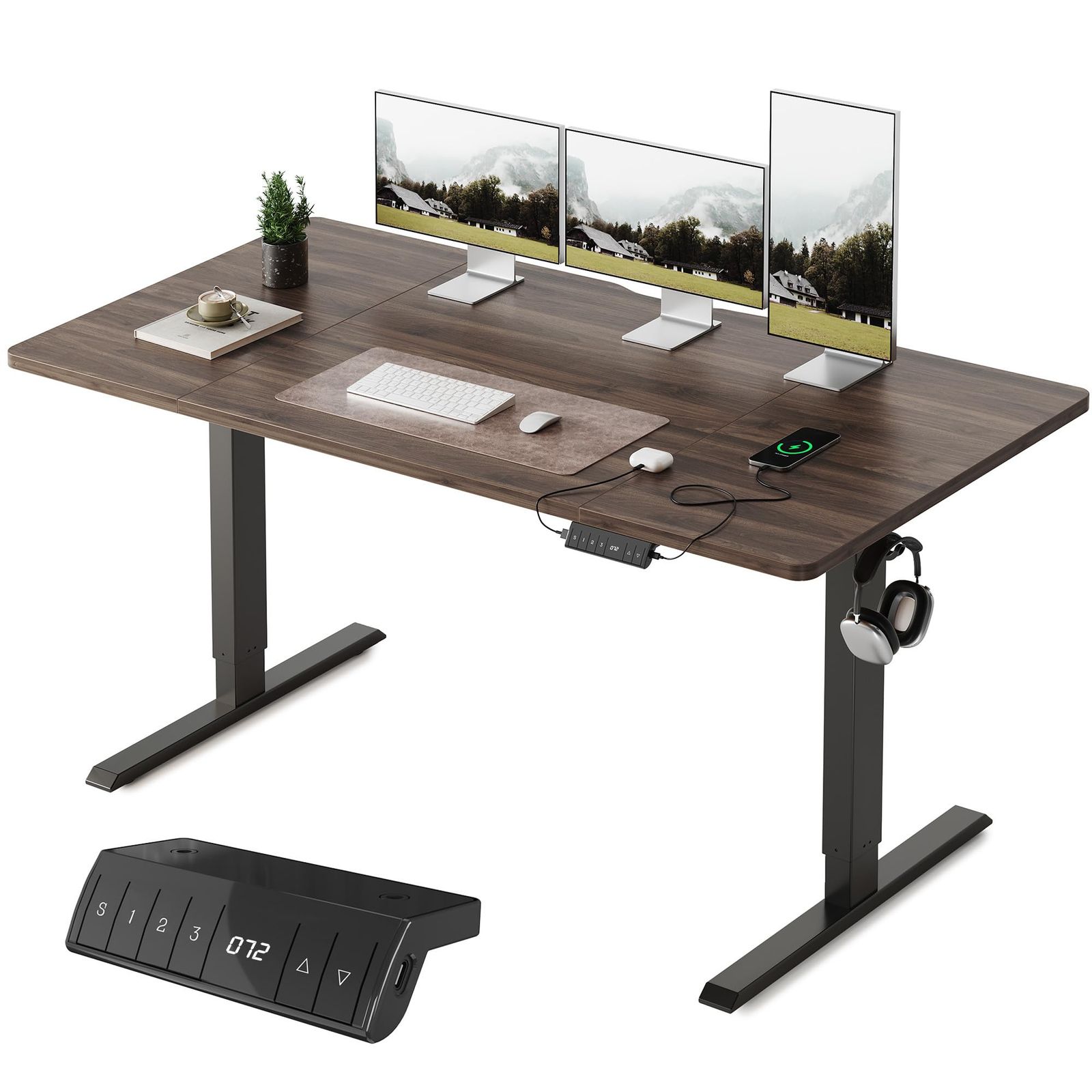 FEZIBO 電動 昇降デスク USB-A/Type-C付き 幅140cm 奥行70cm スタンディングデスク 上下昇降デスク 自動昇降式デスク 高さメモリー機能 静音 pc オフィスデスク テレワーク 昇降範囲72-118cm クルミフレー d905dcc4