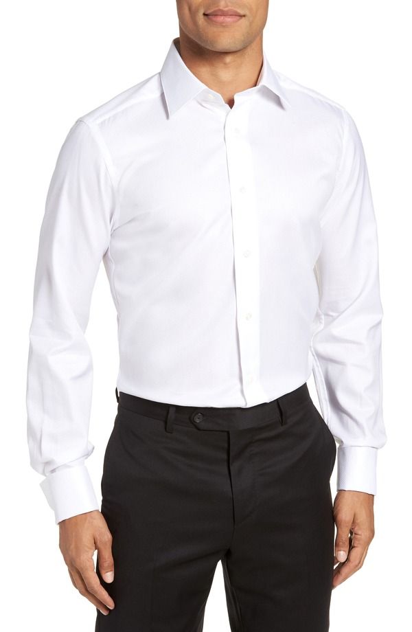 デイビッドドナヒュー メンズ トップス シャツ Davidonahue Trim Fit Solid French Cuff Tuxedo Shirt White ホワイト