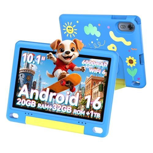 キッズタブレット 10インチ 子供向け学習用 【安全な視聴管理＆耐衝撃EVAケース】 | Android 16,Widevine L1,高速 Wi-Fi 6モデル,3GB RAM+17GB ROM 1TB拡張可能,6000mAhバッテリー,GMS認証Ju