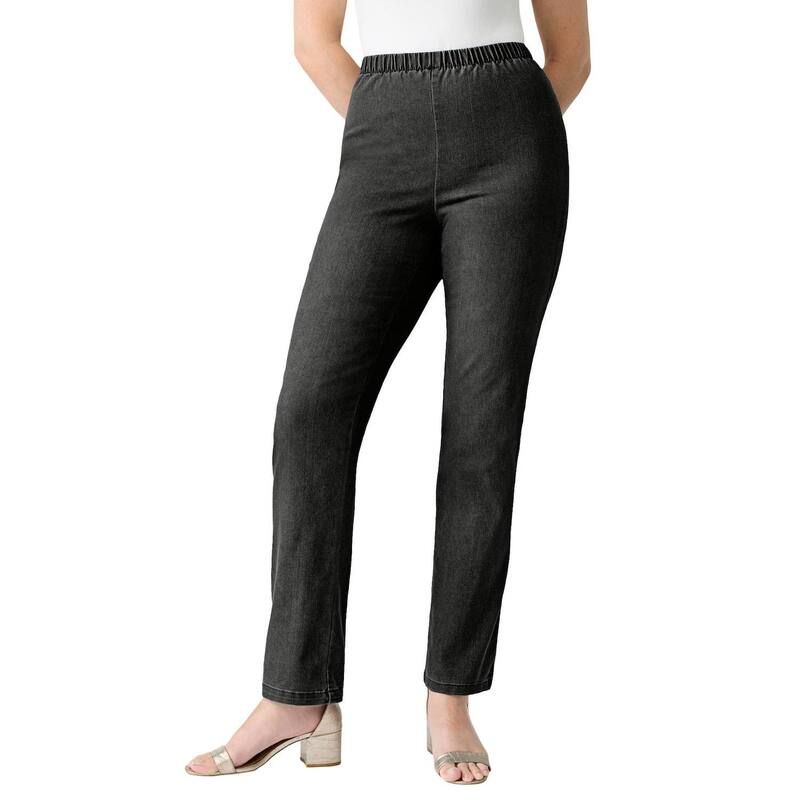 ロアマンズ レディース ボトムス デニムパンツ ストレート プラスサイズ Roamans Womens Plusize Comfort Stretch Straight Leg Jean Black