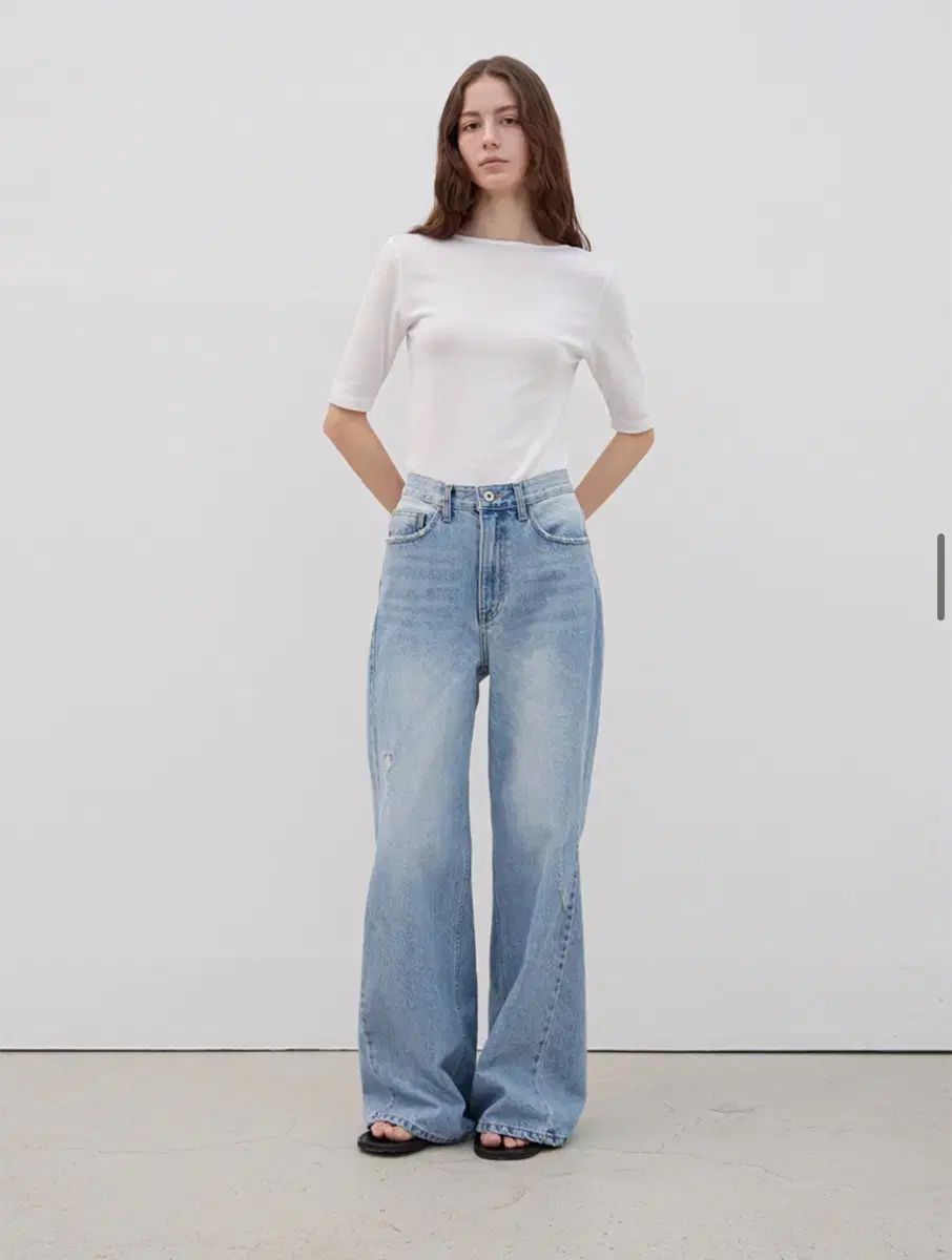르바 Flow Wide Boots Cut Denim Light Blue