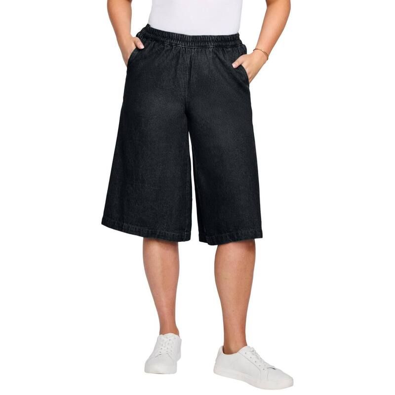 ウーマン ウィズイン レディース ボトムス ハーフパンツ・ショーツ リラックスフィット プラスサイズ Woman Within Plusize Relaxed Fit Coulotte Black ブ