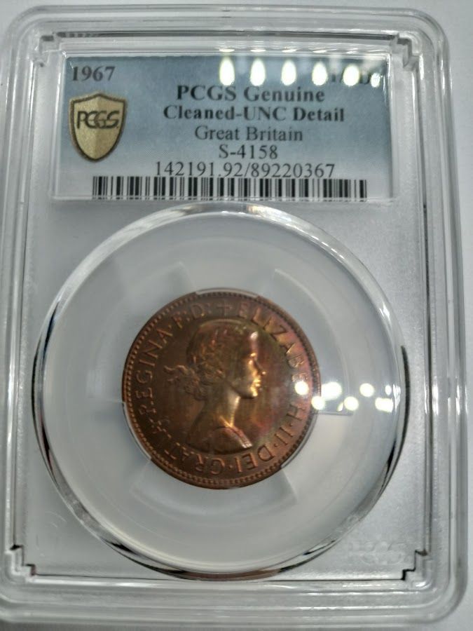 PCGS Gne Cleaned-UNC D 1967 イギリス 1/2ペニー